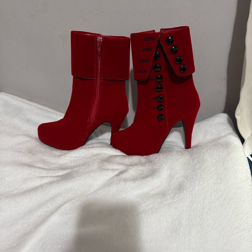 Elegant Red Buttoned Ankle Boots
